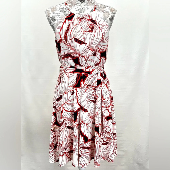 🛍️ANN TAYLOR‎ Cream and orange halter dress size Mp. - Picture 1 of 14